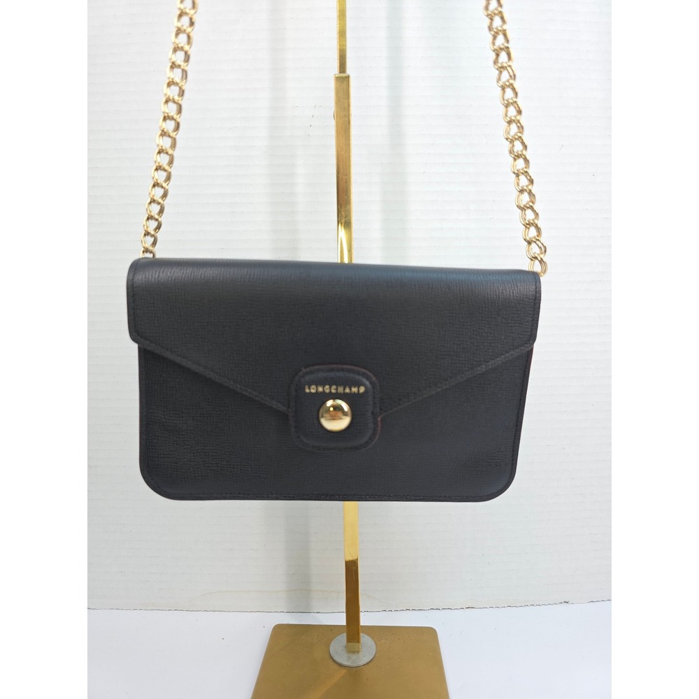 Longchamp Le Foulonne Black Leather Crossbody Clutch Bag Noir L4559 813 001